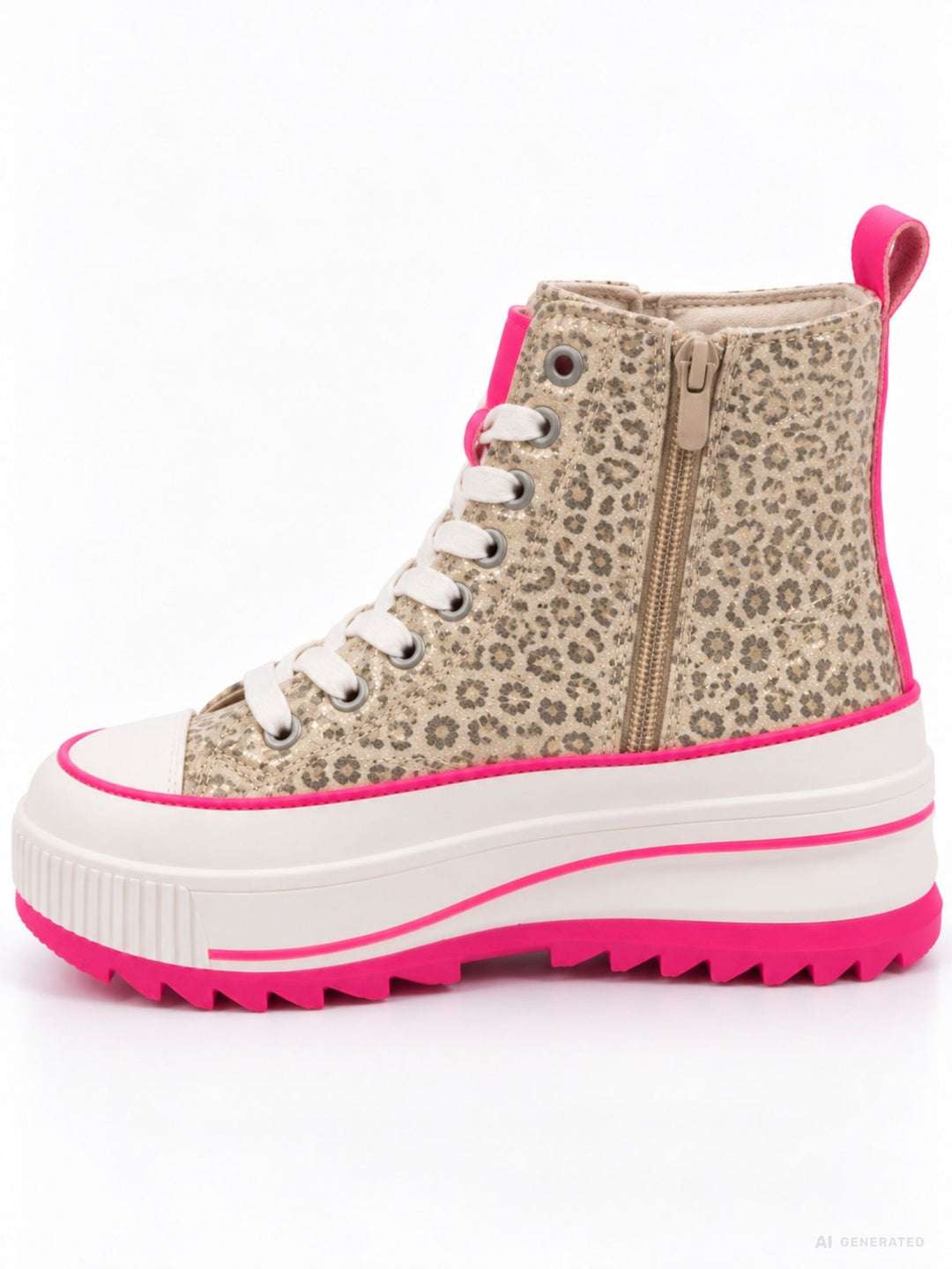 High-Top Plateau Sneaker mit Leo-Print & Pink Details