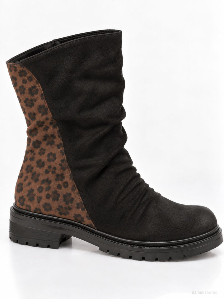 Schwarze Damen Boots mit Leo-Detail