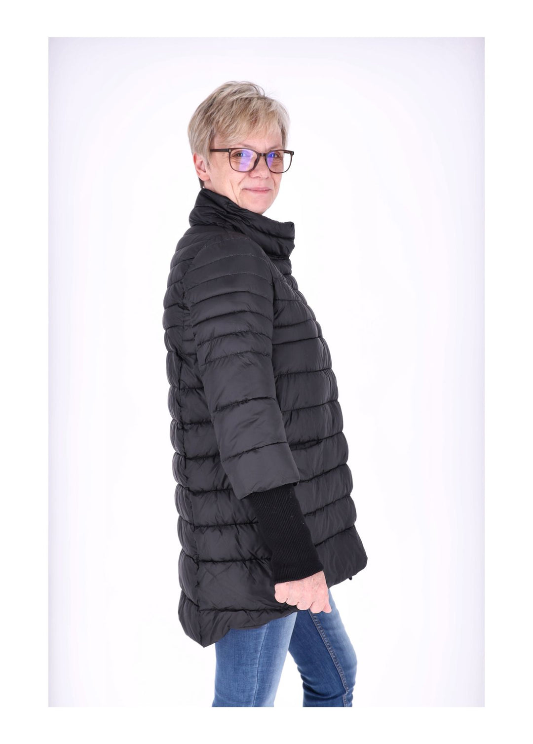 Damen Steppjacke mit Strickbündchen in Schwarz