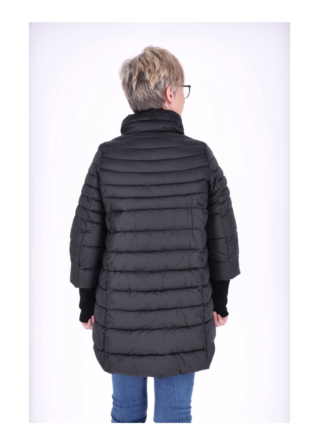 Damen Steppjacke mit Strickbündchen in Schwarz