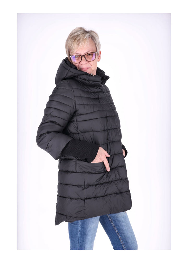 Damen Steppjacke mit Strickbündchen in Schwarz