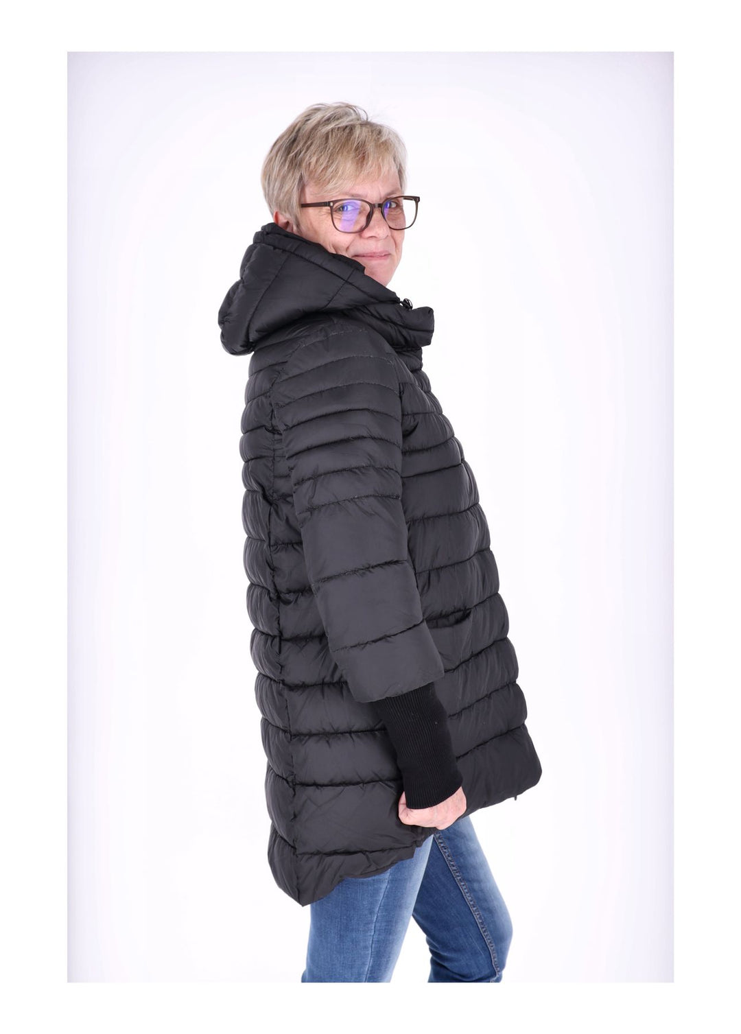 Damen Steppjacke mit Strickbündchen in Schwarz