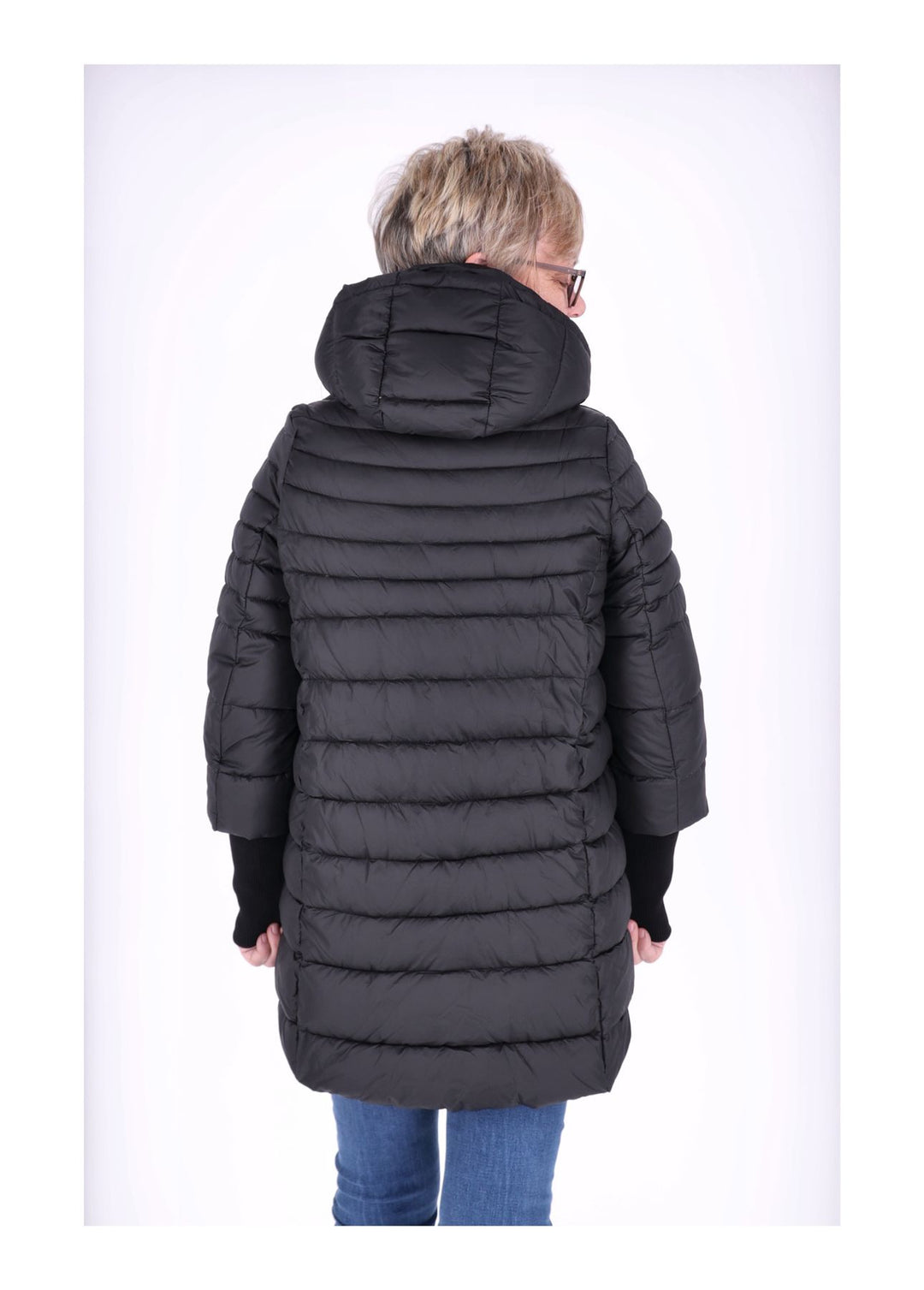 Damen Steppjacke mit Strickbündchen in Schwarz