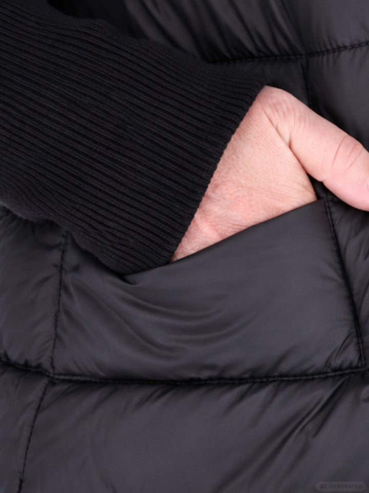 Damen Steppjacke mit Strickbündchen in Schwarz