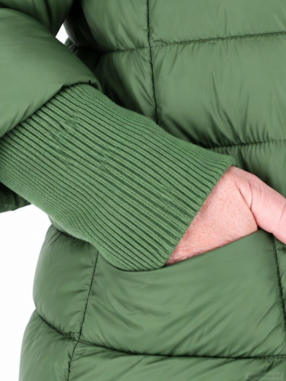 Damen Steppjacke mit Strickbündchen in Grün