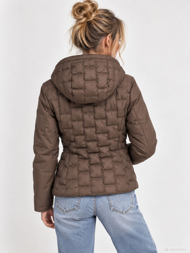 Braune Steppjacke Damen leicht Ärmel ohne Steppung