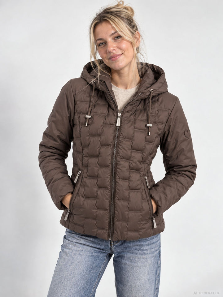 Braune Steppjacke Damen leicht Ärmel ohne Steppung