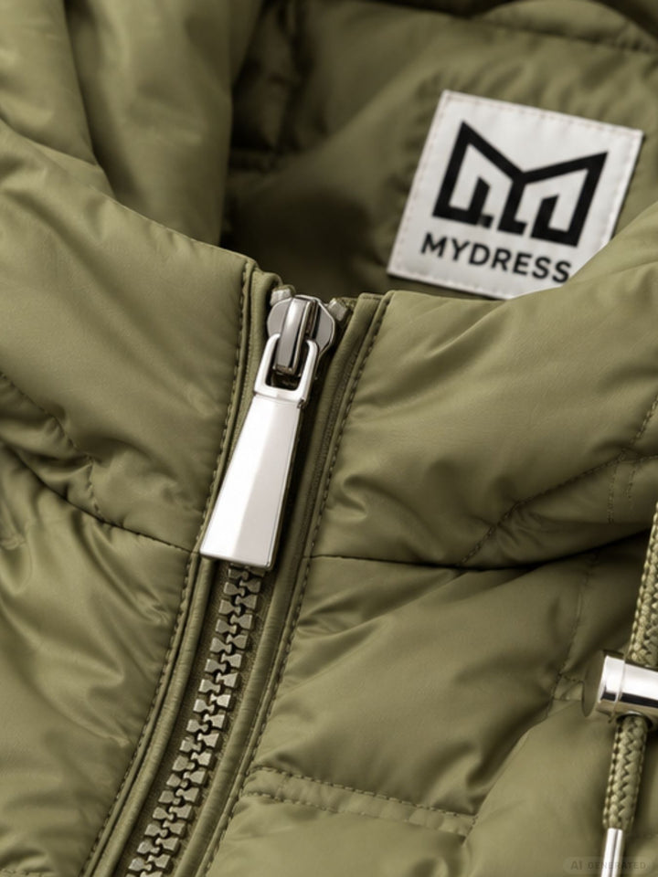 Khaki Steppjacke Damen leicht Ärmel ohne Steppung