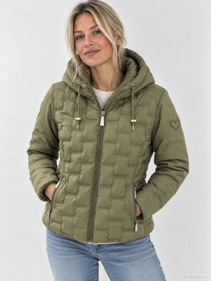 Khaki Steppjacke Damen leicht Ärmel ohne Steppung