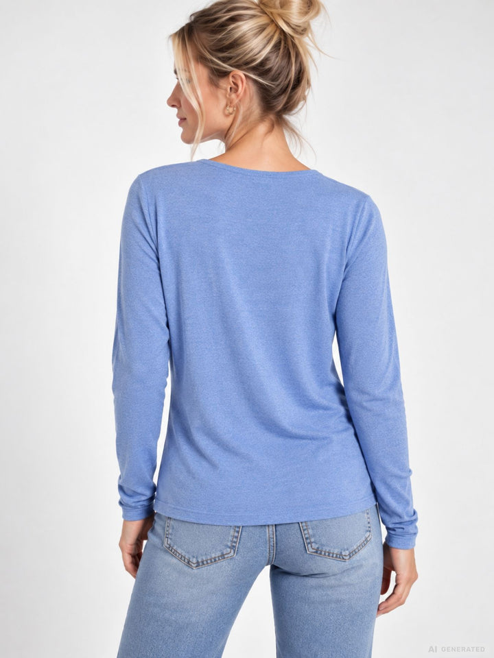 Hellblaues Damen Feinstrickshirt mit Rundhals