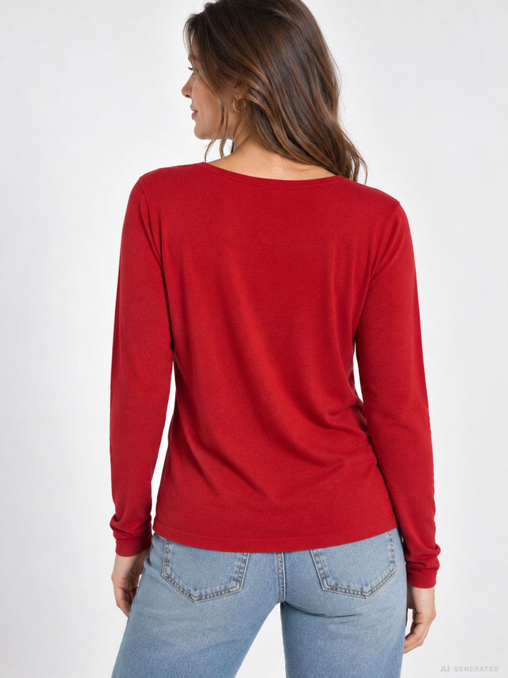Damen Feinstrickshirt Rot mit Rundhalsausschnitt
