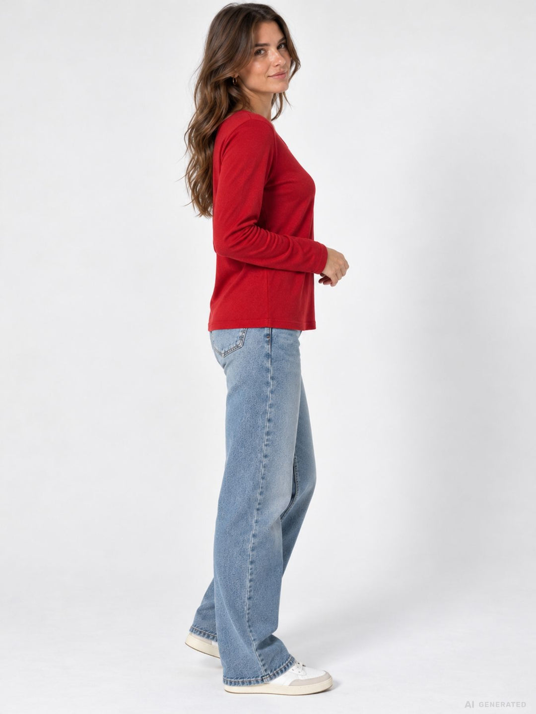 Damen Feinstrickshirt Rot mit Rundhalsausschnitt