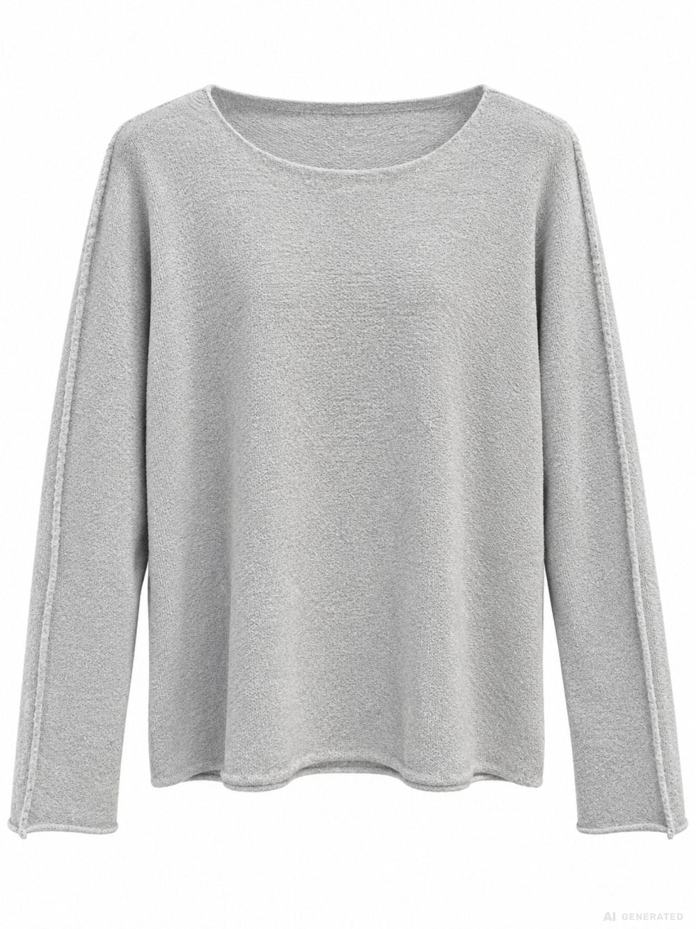 Damen Strickpullover mit Rundhals und abgerundetem Bund – Hellgrau