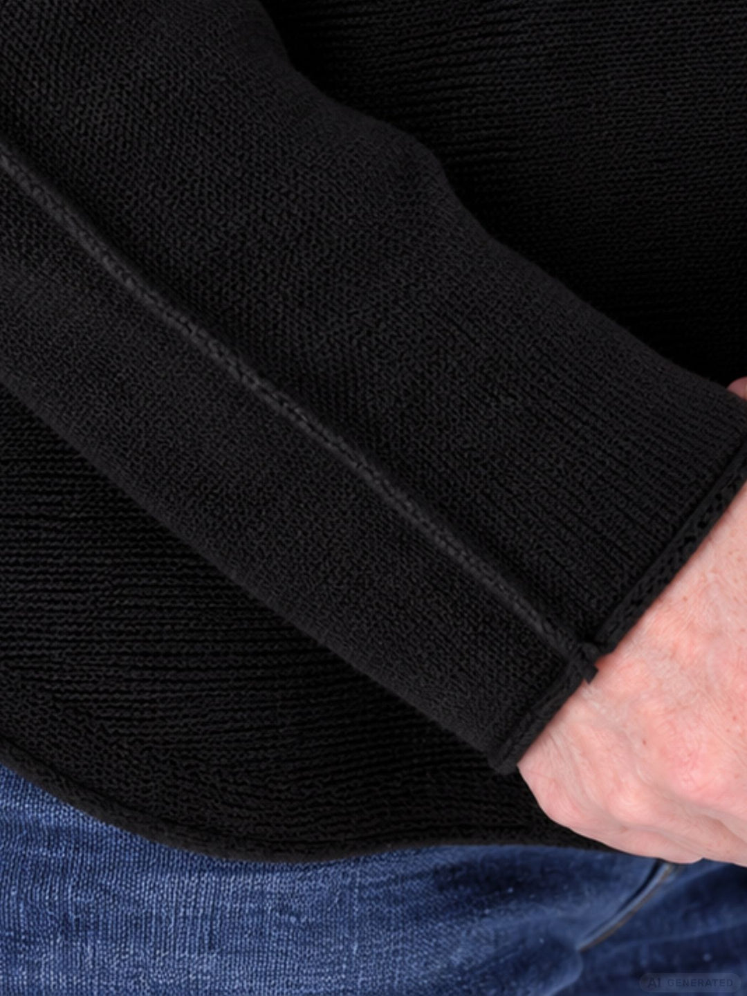 Schwarzer  Strickpullover Damen Rundhals abgerundeter Bund