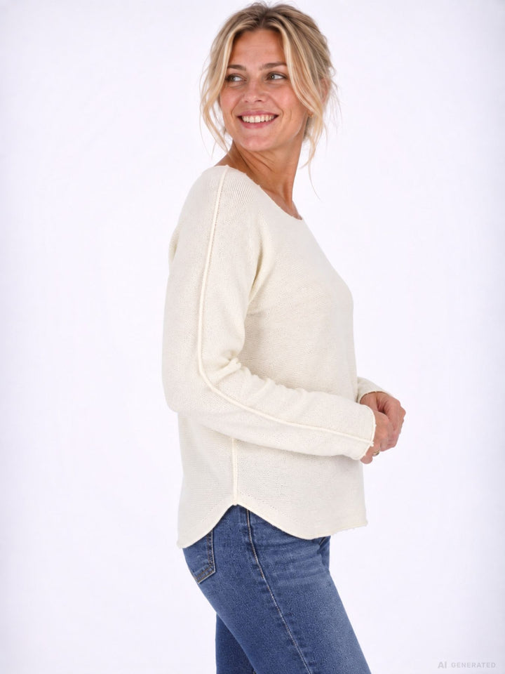 Strickpullover Damen Rundhals abgerundeter Bund