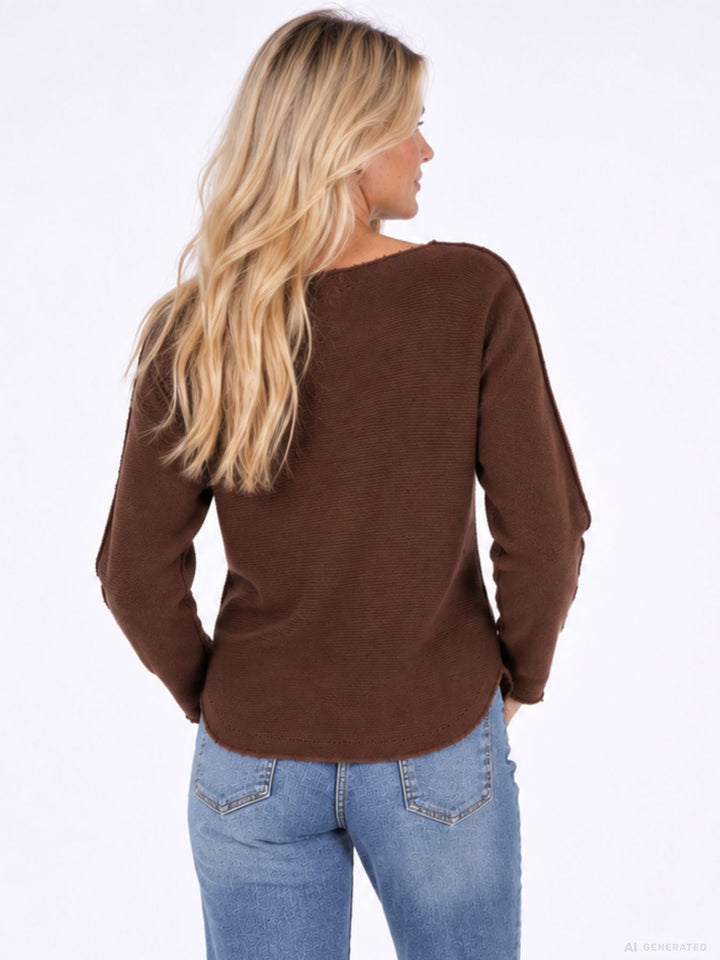 Strickpullover Damen Rundhals abgerundeter Bund