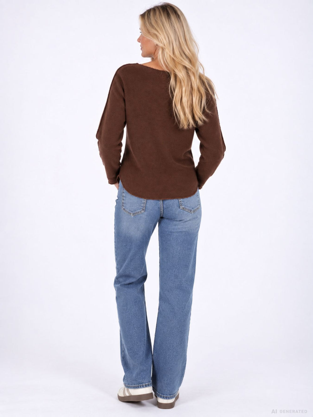 Strickpullover Damen Rundhals abgerundeter Bund