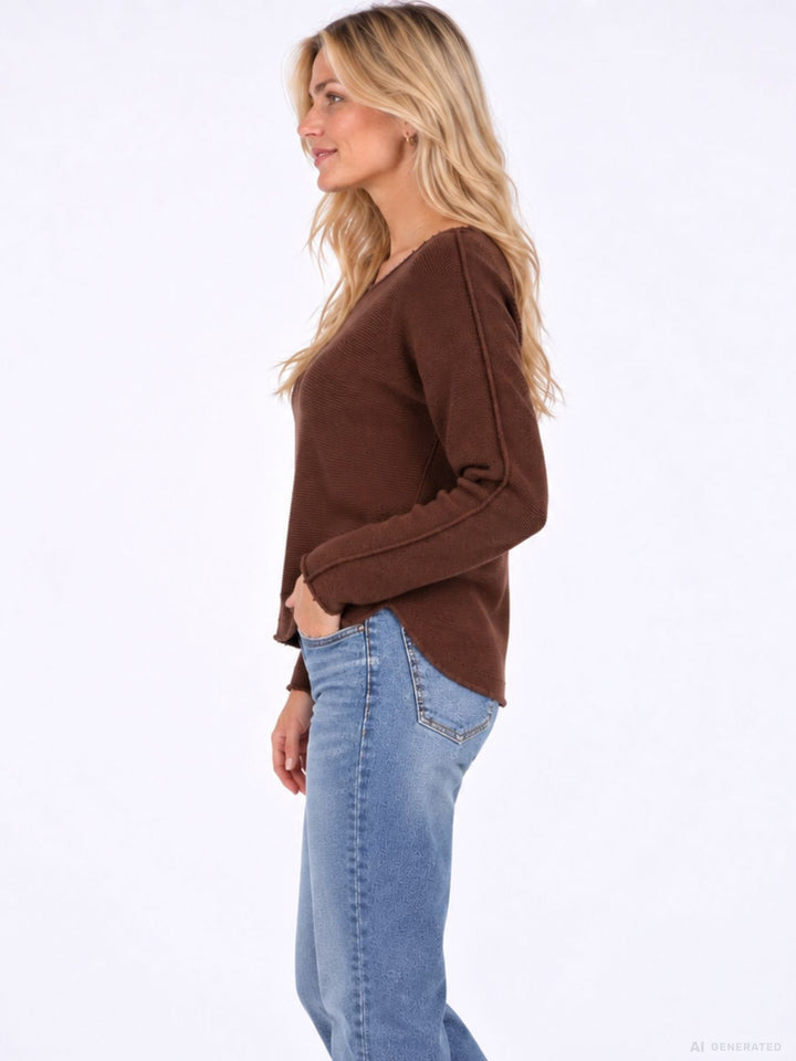 Strickpullover Damen Rundhals abgerundeter Bund