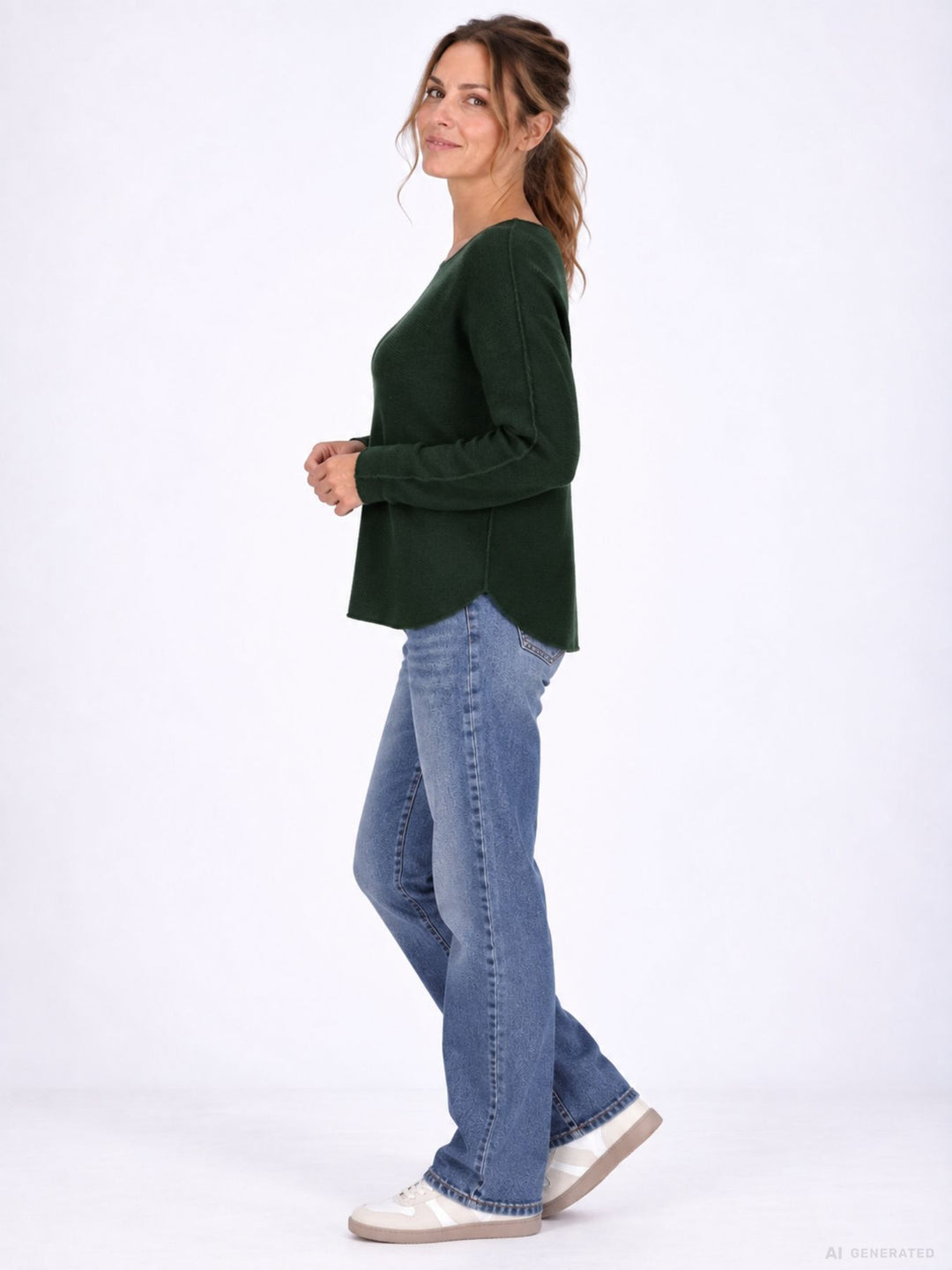 Strickpullover Damen Rundhals abgerundeter Bund