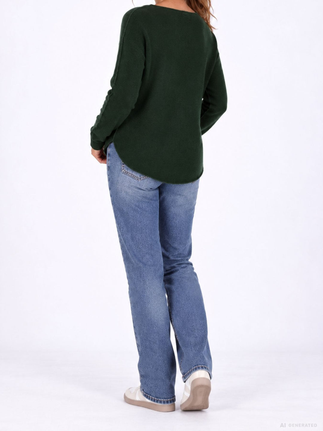 Strickpullover Damen Rundhals abgerundeter Bund