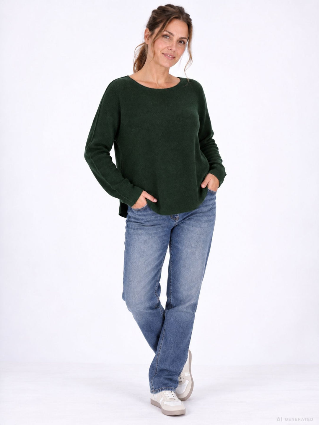 Strickpullover Damen Rundhals abgerundeter Bund
