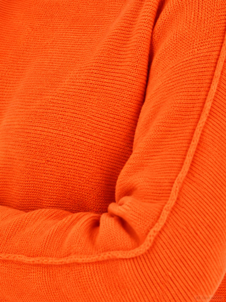 Orangener Strickpullover Damen Rundhals abgerundeter Bund