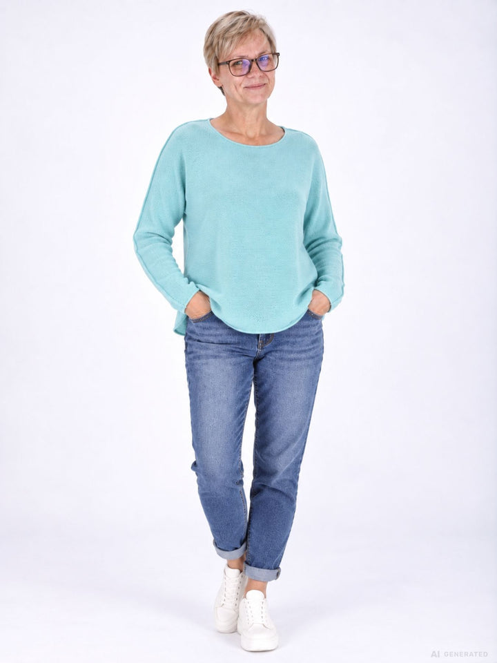 Aqua Strickpullover Damen Rundhals abgerundeter Bund