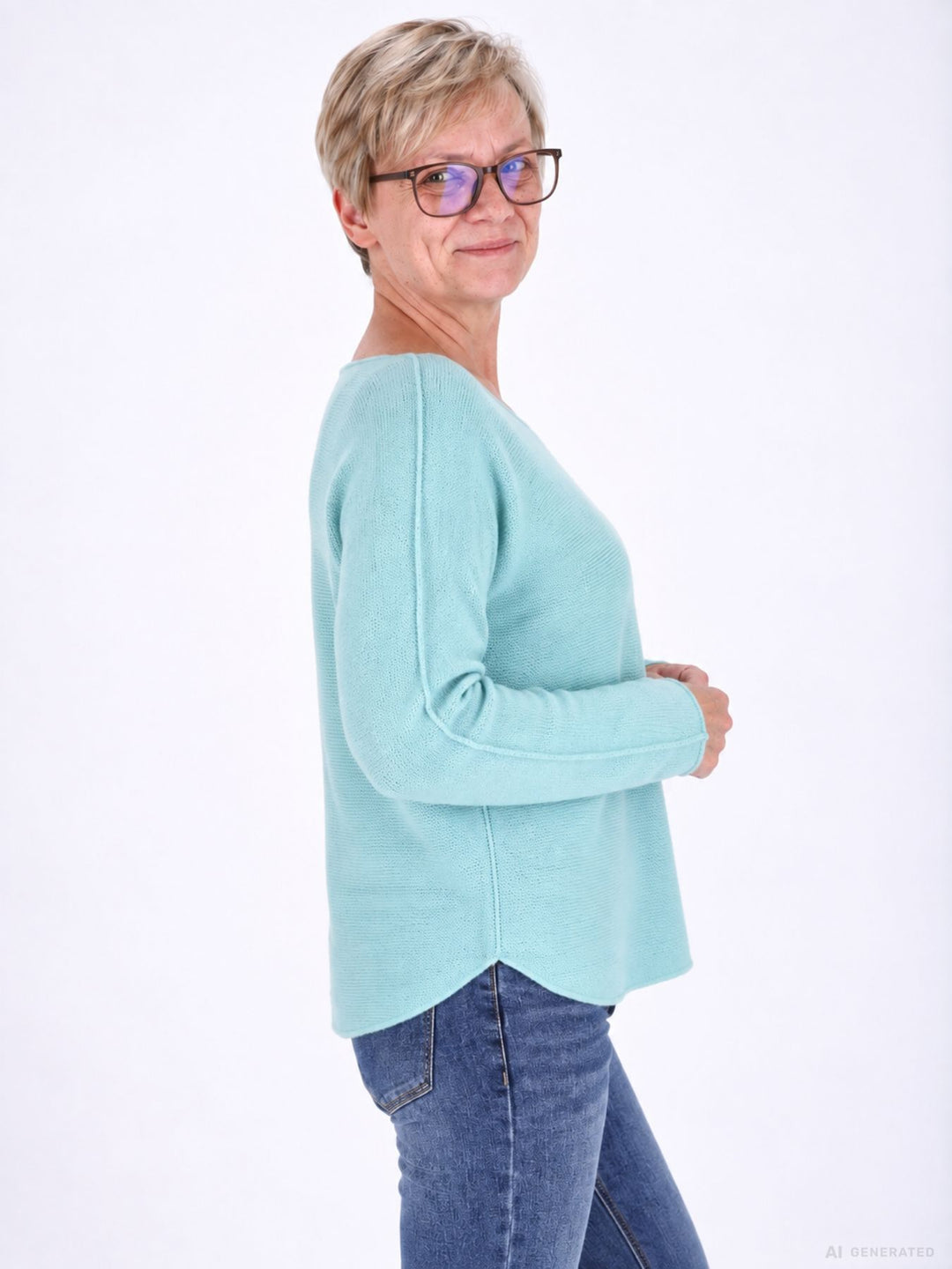 Aqua Strickpullover Damen Rundhals abgerundeter Bund