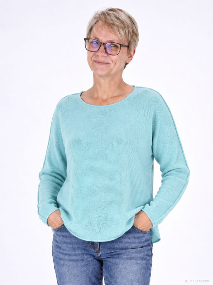 Aqua Strickpullover Damen Rundhals abgerundeter Bund