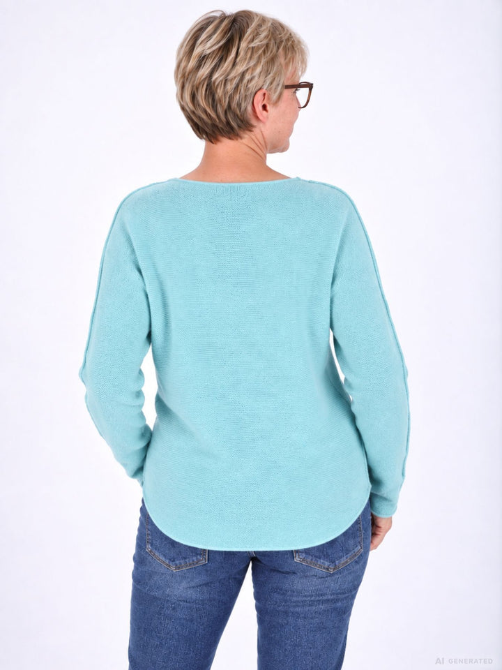 Aqua Strickpullover Damen Rundhals abgerundeter Bund