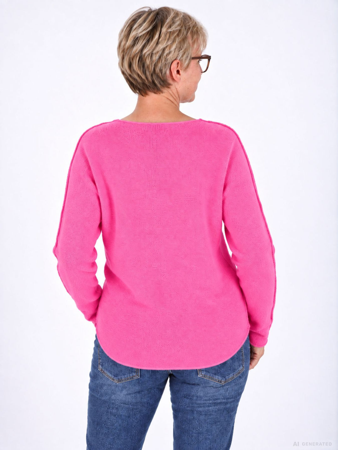 Strickpullover Pink Damen Rundhals abgerundeter Bund