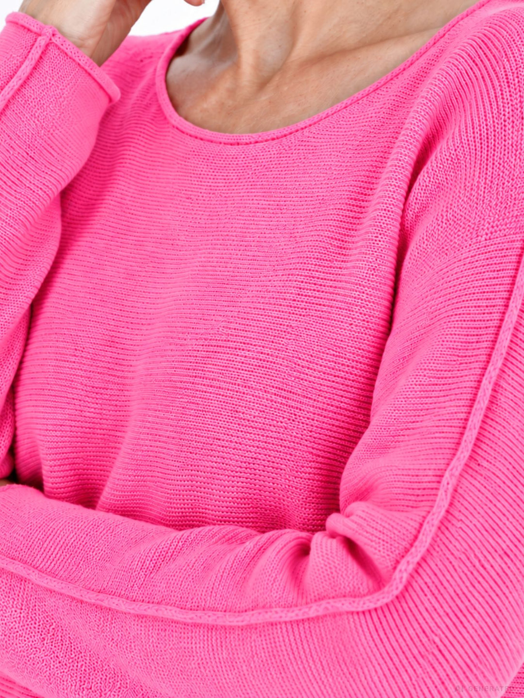 Strickpullover Pink Damen Rundhals abgerundeter Bund