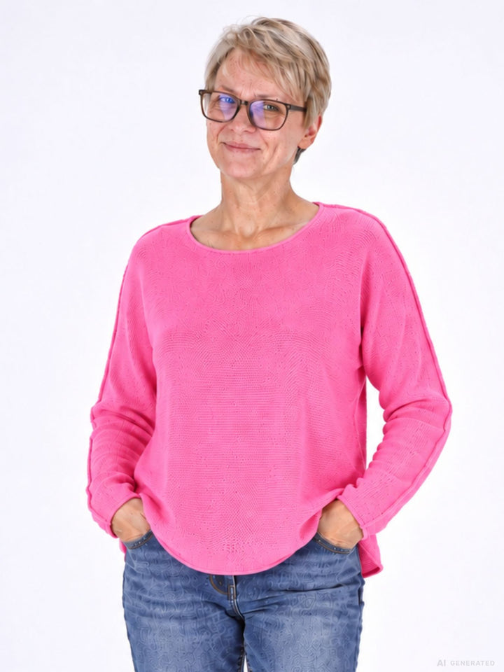 Strickpullover Pink Damen Rundhals abgerundeter Bund