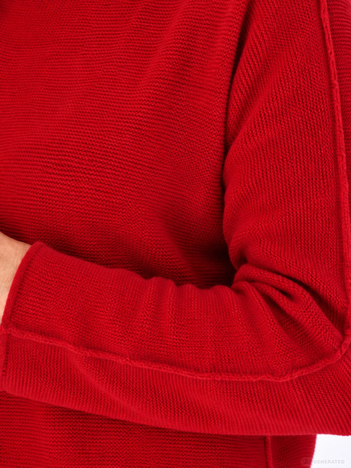 Roter Strickpullover Damen Rundhals abgerundeter Bund