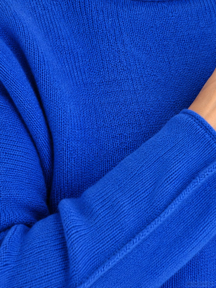 Royal Blue Strickpullover Damen Rundhals abgerundeter Bund