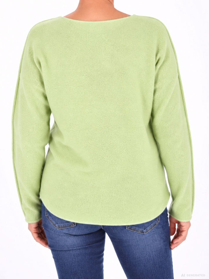 Damen Strickpullover mit Rundhals und abgerundetem Bund – Hellgrün