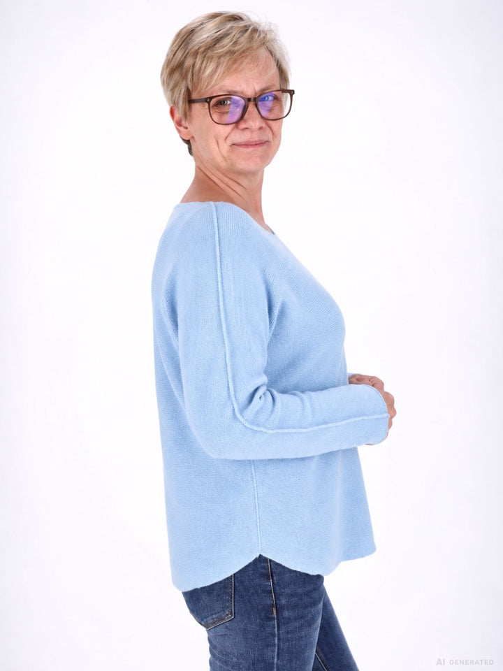 Strickpullover Sky Blue  Damen Rundhals abgerundeter Bund