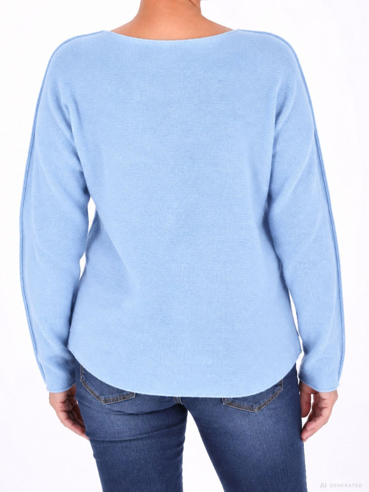 Strickpullover Sky Blue  Damen Rundhals abgerundeter Bund