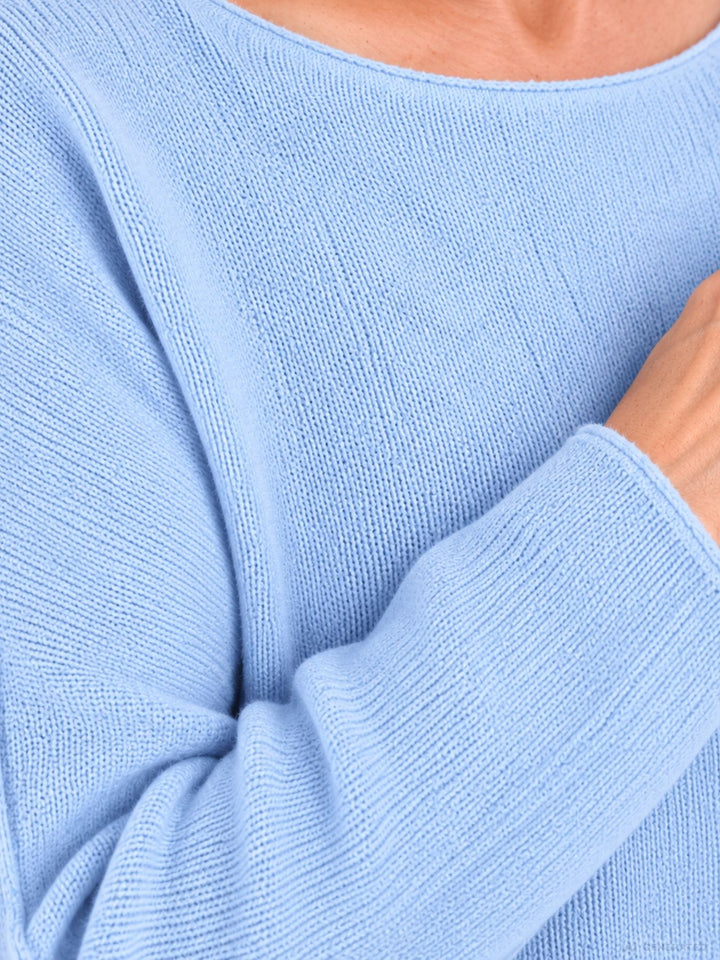 Strickpullover Sky Blue  Damen Rundhals abgerundeter Bund