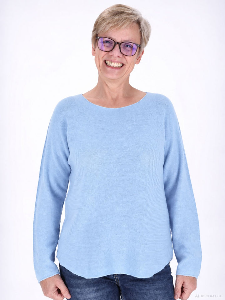 Strickpullover Sky Blue  Damen Rundhals abgerundeter Bund