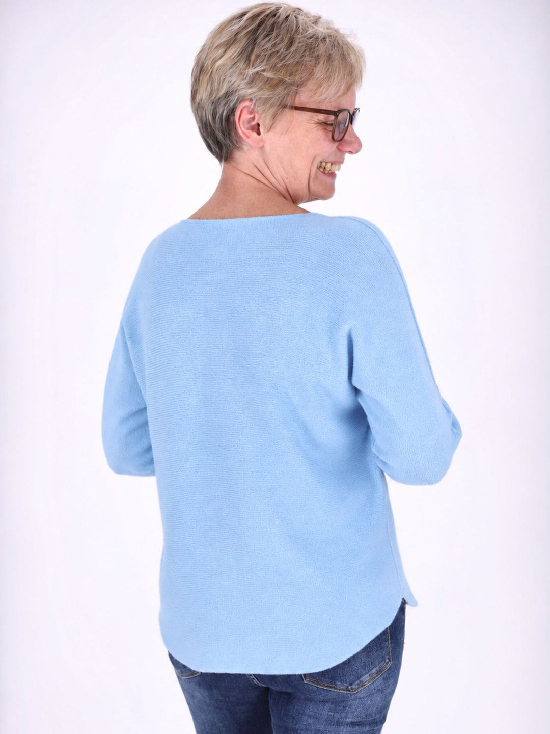 Strickpullover Sky Blue  Damen Rundhals abgerundeter Bund