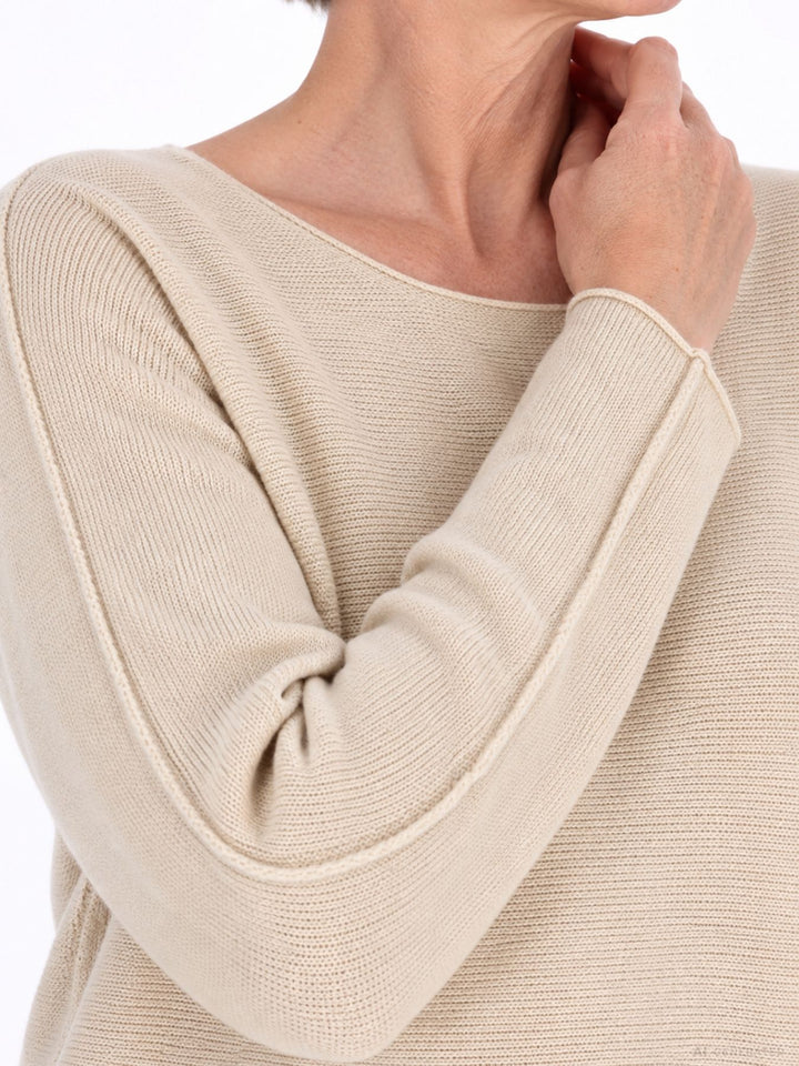 Strickpullover Damen Rundhals abgerundeter Bund in Beige
