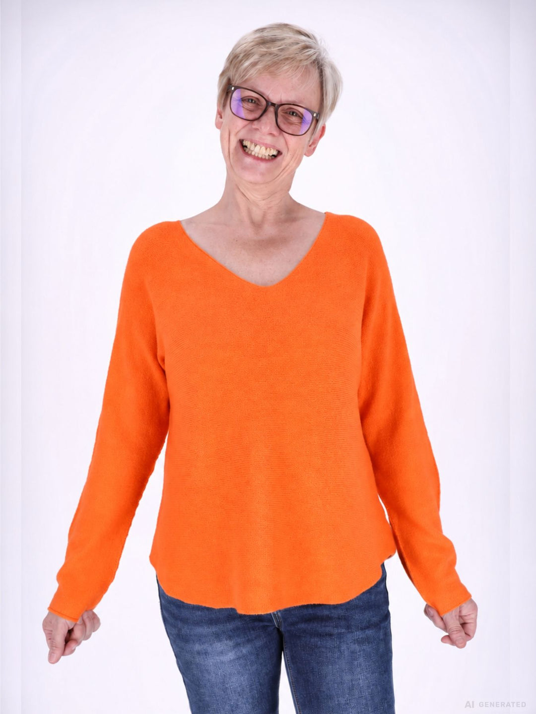 Strickpullover Damen V-Ausschnitt abgerundeter Bund