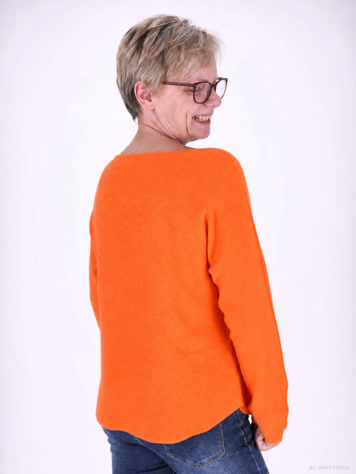 Strickpullover Damen V-Ausschnitt abgerundeter Bund