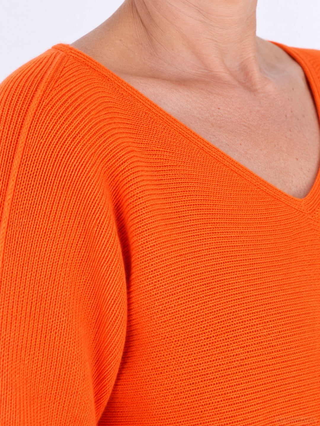 Strickpullover Damen V-Ausschnitt abgerundeter Bund