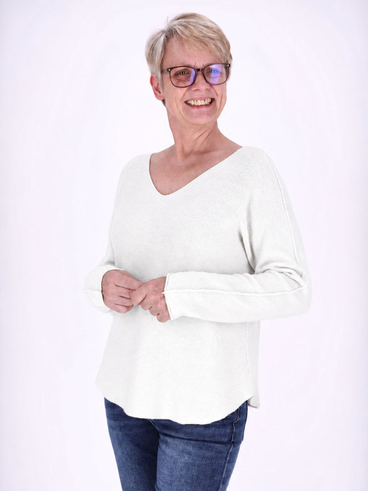 Strickpullover Damen V-Ausschnitt abgerundeter Bund