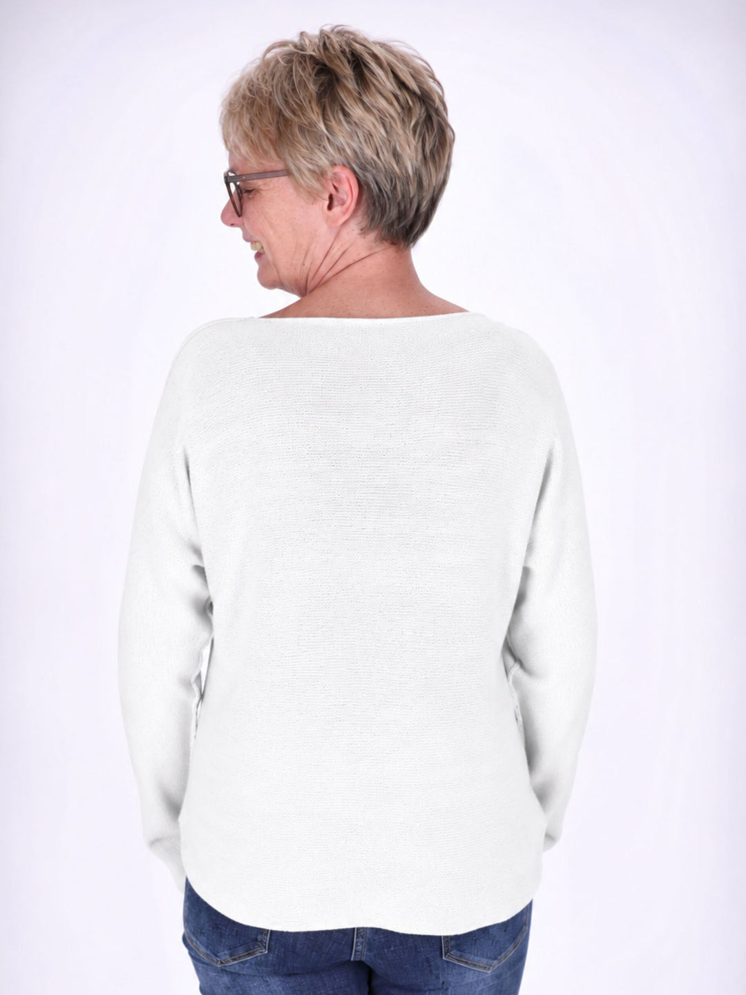 Strickpullover Damen V-Ausschnitt abgerundeter Bund