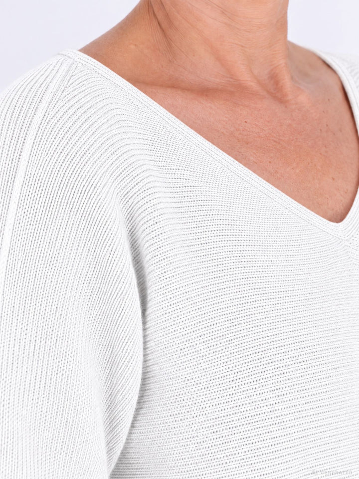 Strickpullover Damen V-Ausschnitt abgerundeter Bund