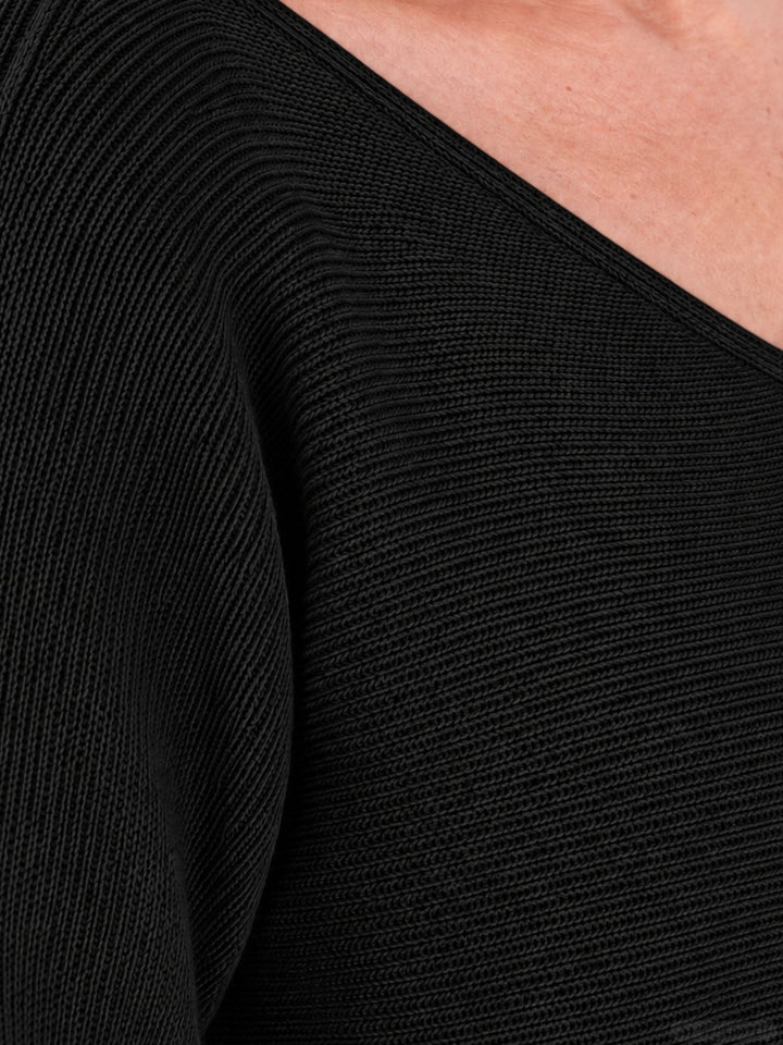 Strickpullover Damen V-Ausschnitt abgerundeter Bund