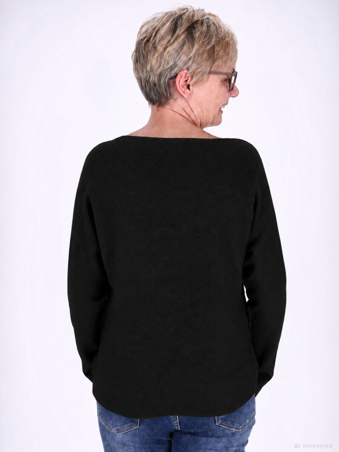 Strickpullover Damen V-Ausschnitt abgerundeter Bund